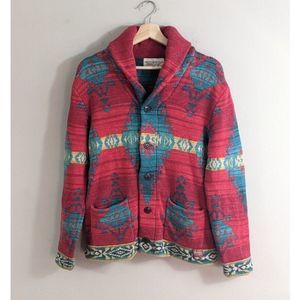 Denim & Supply Ralph Lauren Southwestern Red Teal Cowl Cardigan Sweater size M